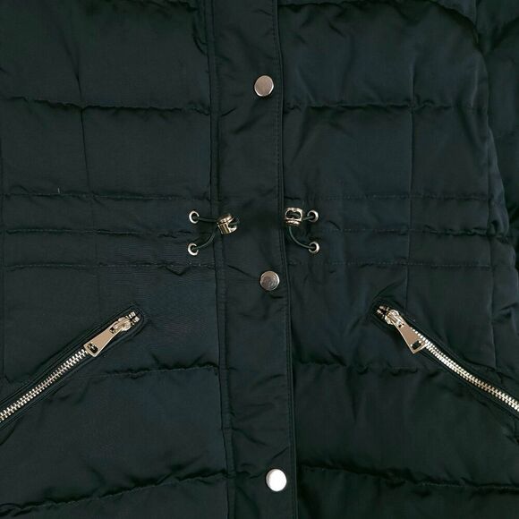 ZARA Fur Long Quilted Down Fill Puffer Jacket Parka Coat Emerald Medium Gorpcore - Picture 6 of 12